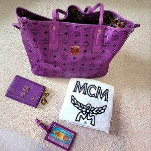 MCM Purple Visetos Liz Tote wallet Charm